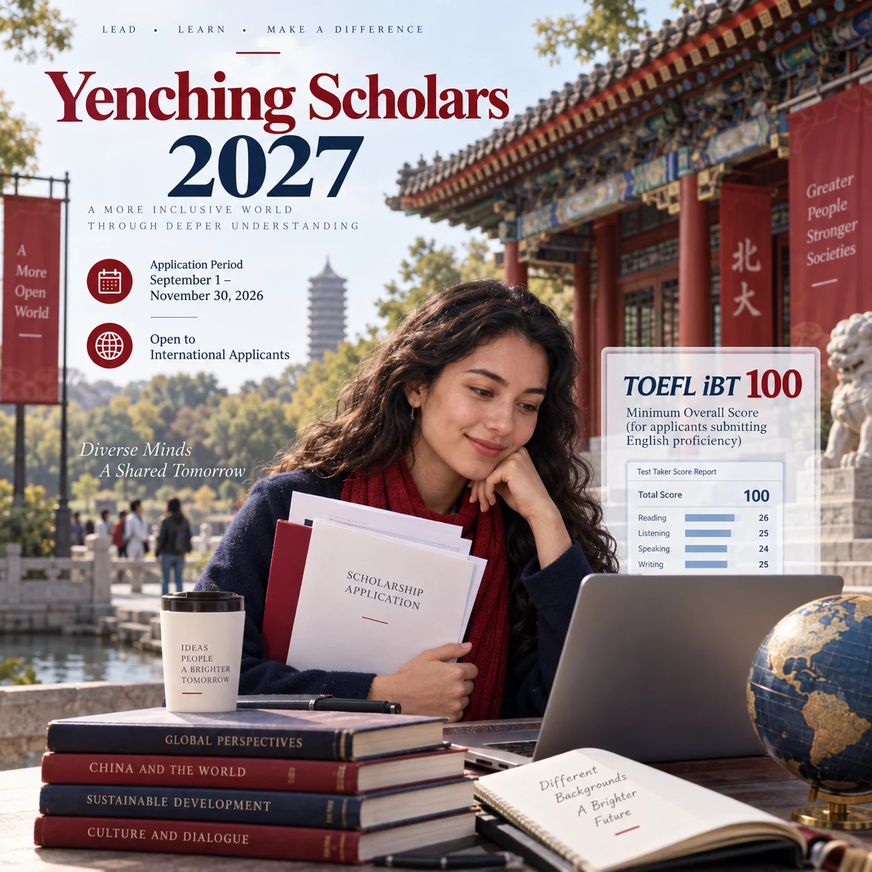 Ilustrasi beasiswa Yenching Academy 2027 dengan syarat TOEFL iBT 100